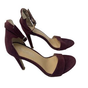 Michael Shannon Samantha Maroon Purple Suede Heels Open Toe Womens 6.5